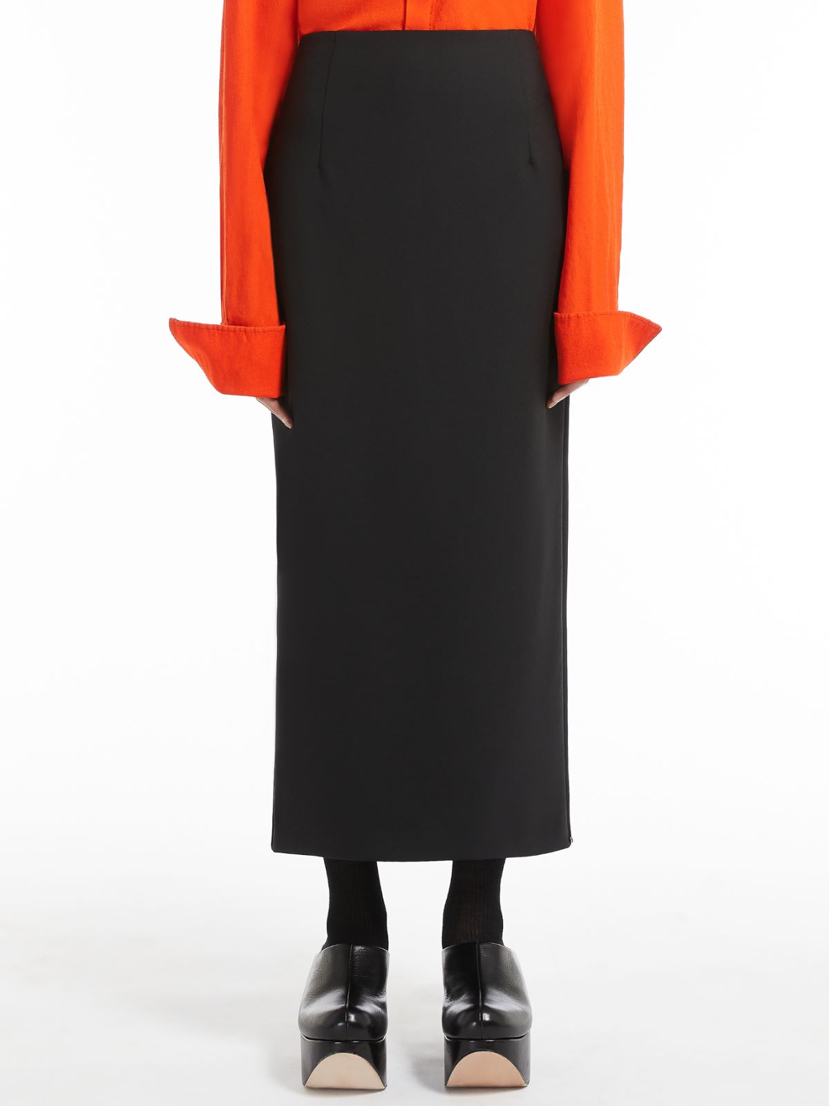 弹力羊毛中长半身裙 - 黑色 - Marina Rinaldi - 2