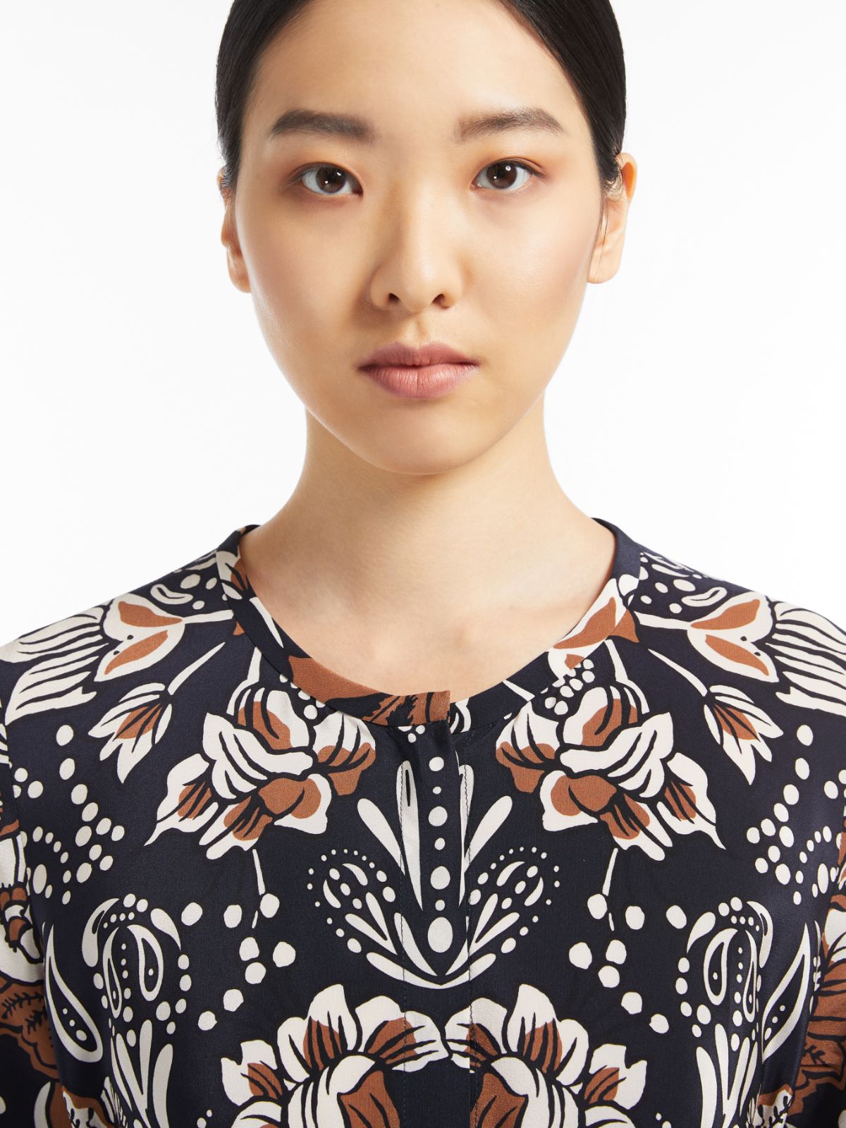 双绉真丝印花连衣裙 - 蓝色 - Marina Rinaldi - 4