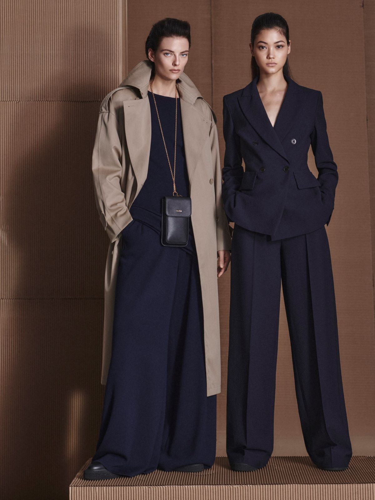 绵羊毛混纺双排扣西装外套 - 蓝色 - Marina Rinaldi