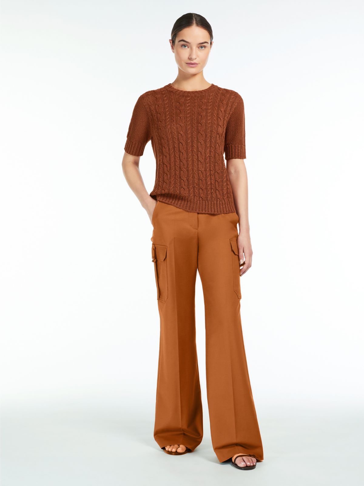 短袖圆领毛衣 - 褐色 - Marina Rinaldi