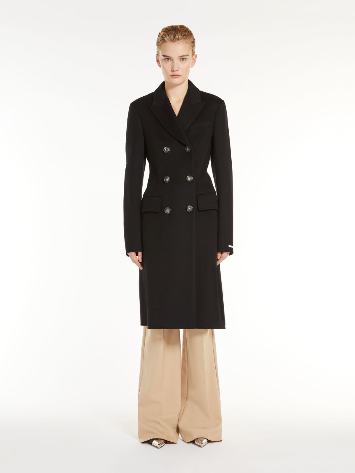 双排扣绵羊毛大衣 - 黑色 - Marina Rinaldi