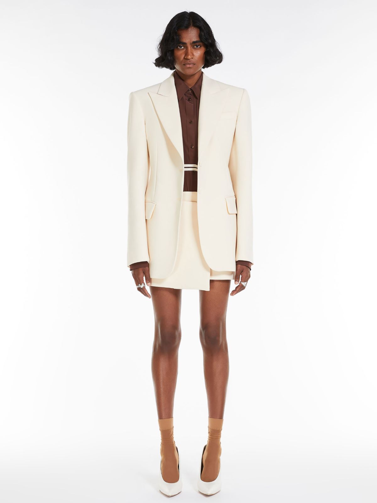 单排扣羊毛混纺西装外套 - 香草色 - Marina Rinaldi