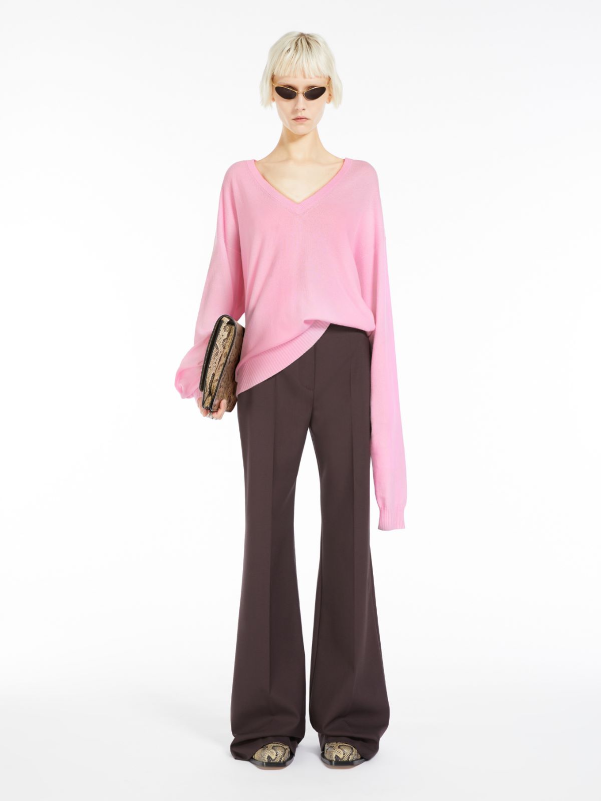 V领羊毛羊绒毛衣 - 粉红色 - Marina Rinaldi