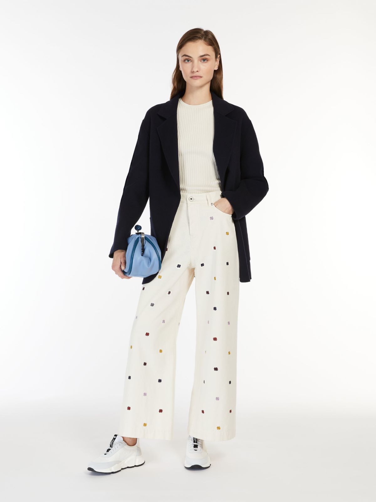 廓形羊毛混纺短大衣 - 蓝色 - Marina Rinaldi