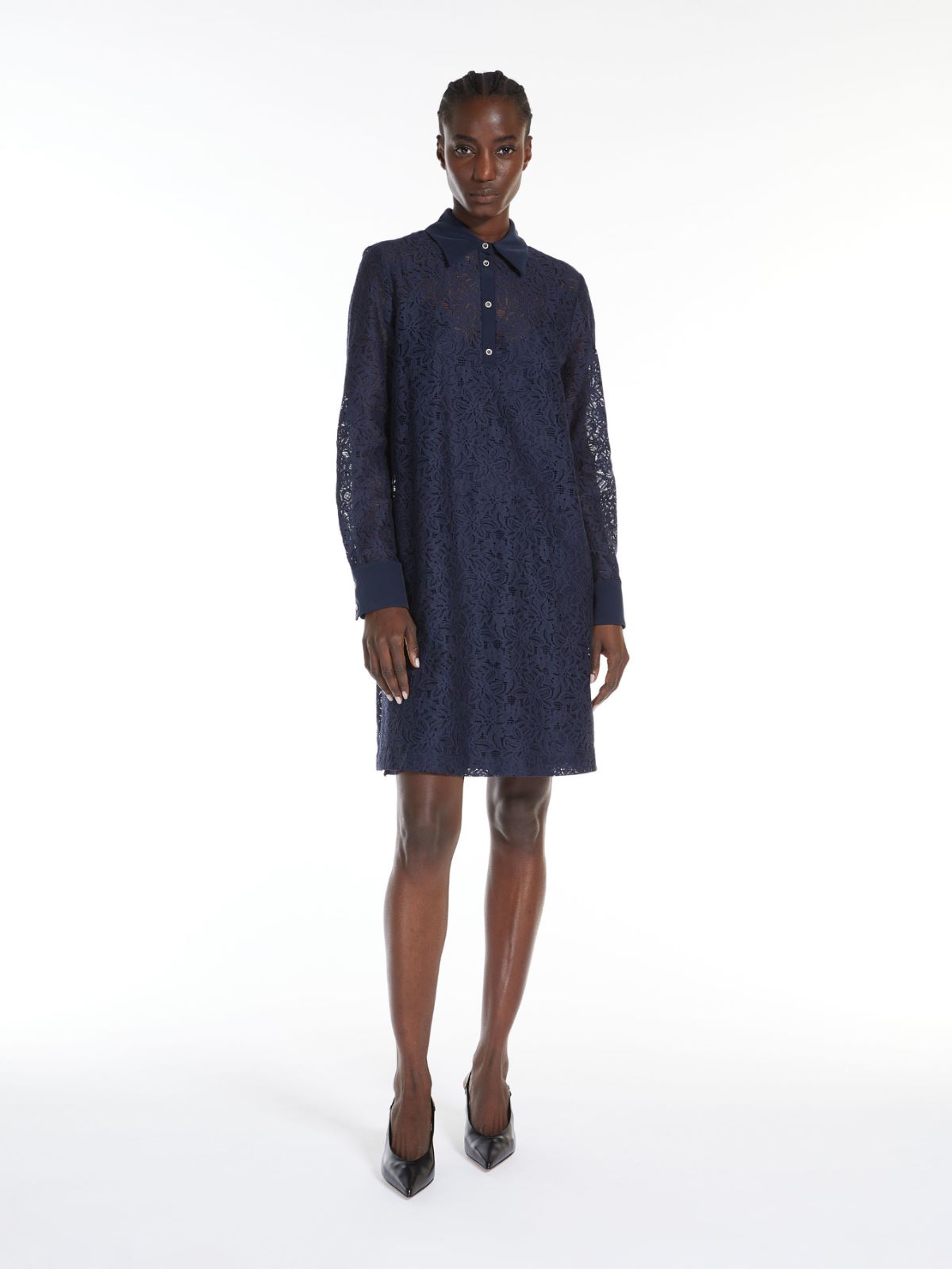 碎花蕾丝连衣裙 - 蓝色 - Marina Rinaldi