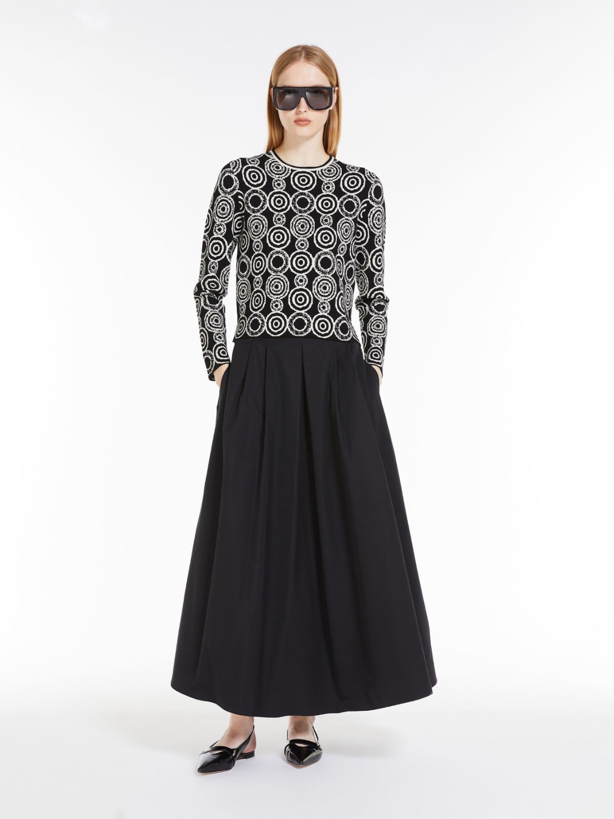 纯色高腰百褶裙 - 黑色 - Marina Rinaldi