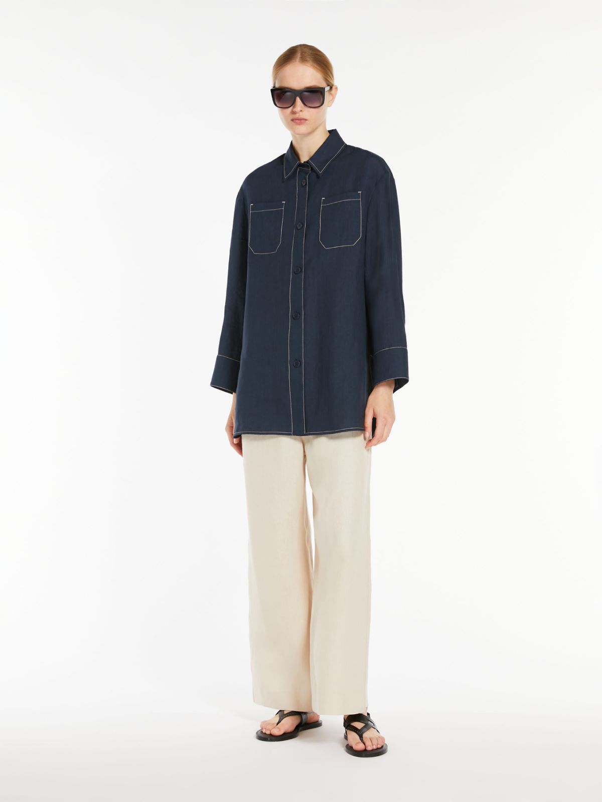 亚麻帆布衬衫 - 蓝色 - Marina Rinaldi