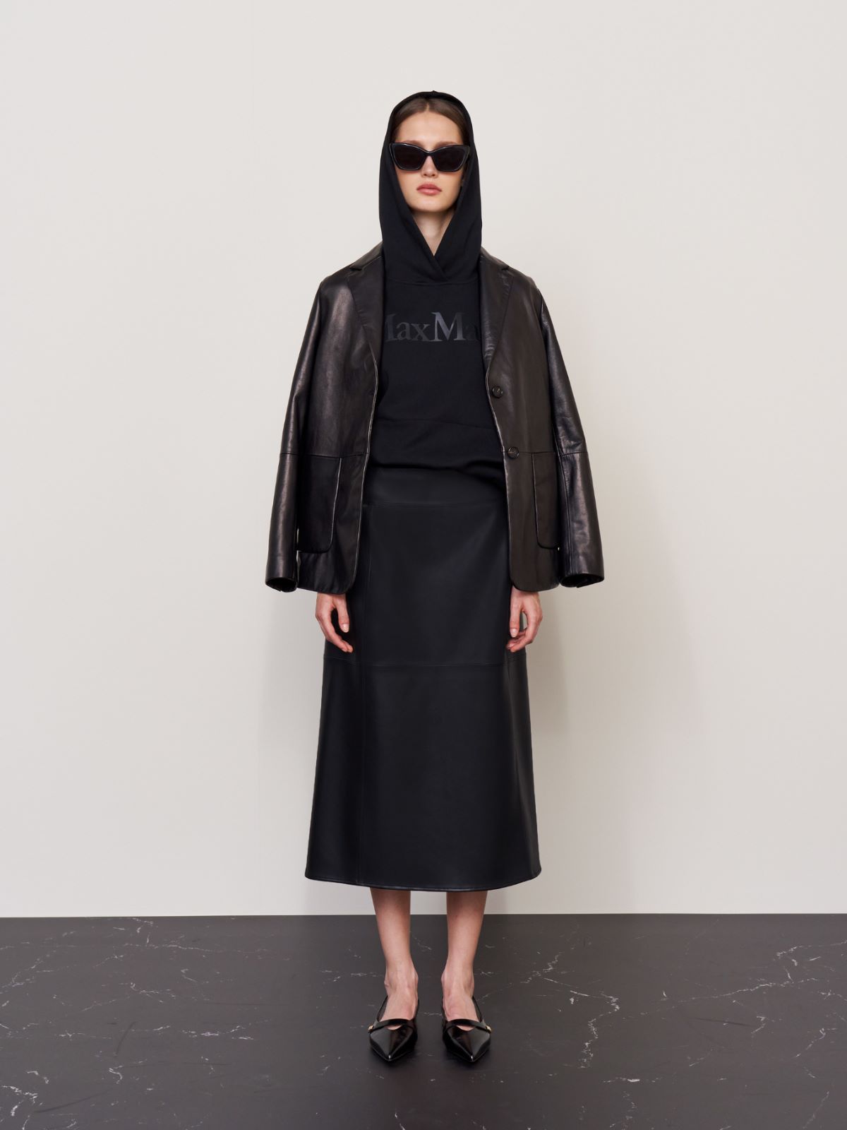 徽标印花连帽卫衣 - 黑色 - Marina Rinaldi