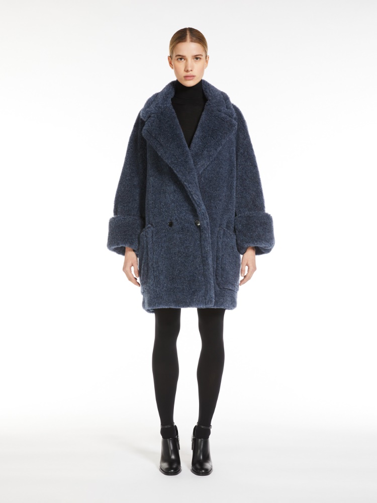 Short Teddy Bear Icon Coat in alpaca and wool - 牛仔蓝 - Marina Rinaldi - 2
