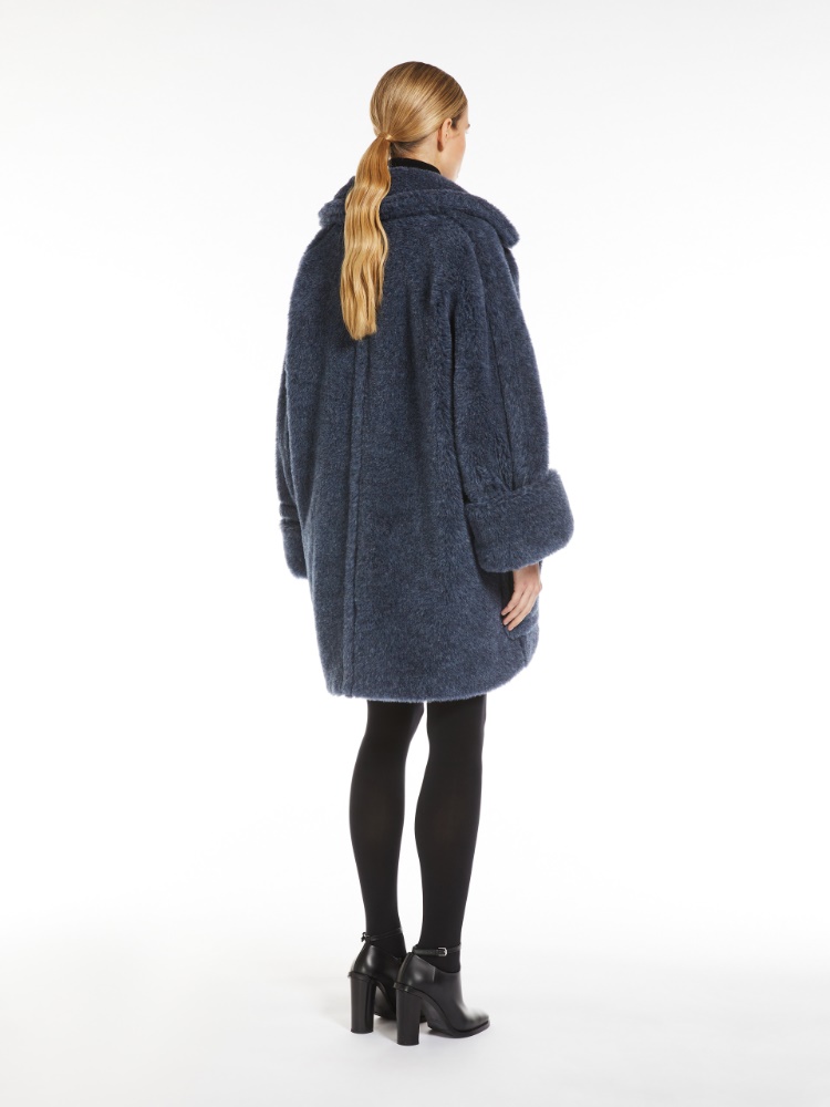 Short Teddy Bear Icon Coat in alpaca and wool - 牛仔蓝 - Marina Rinaldi - 3
