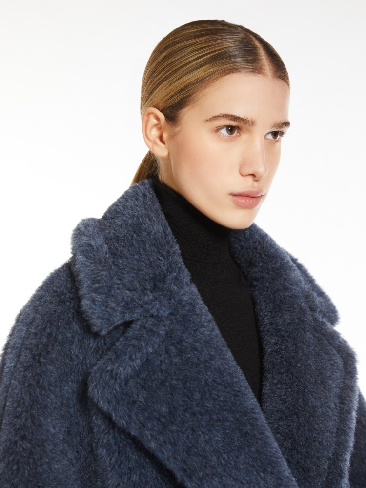 Short Teddy Bear Icon Coat in alpaca and wool - 牛仔蓝 - Marina Rinaldi - 4