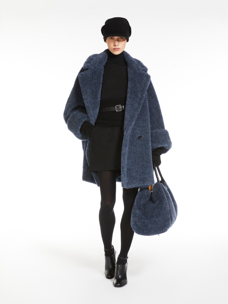 Short Teddy Bear Icon Coat in alpaca and wool - 牛仔蓝 - Marina Rinaldi - 2