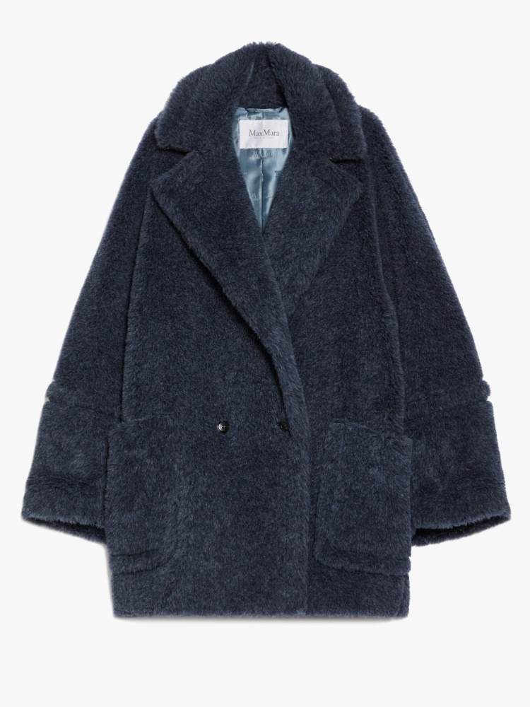 Short Teddy Bear Icon Coat in alpaca and wool - 牛仔蓝 - Marina Rinaldi