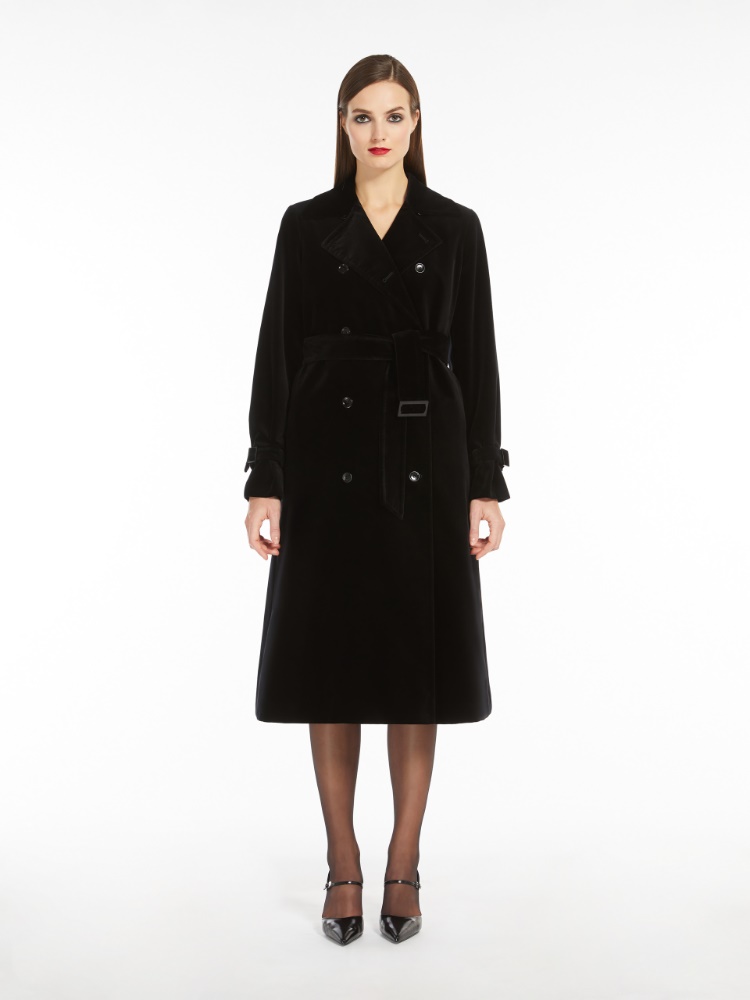 Water-repellent velvet trench coat - 黑色 - Marina Rinaldi - 2