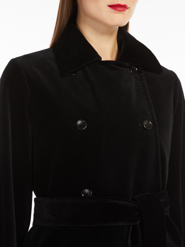 Water-repellent velvet trench coat - 黑色 - Marina Rinaldi - 4