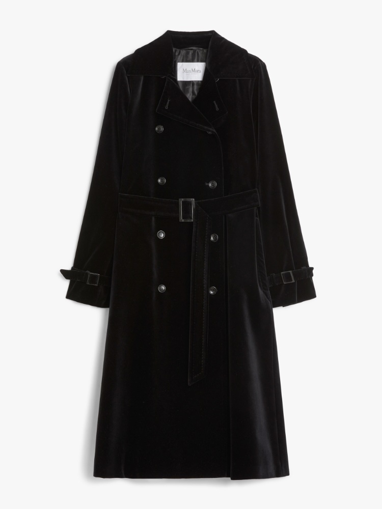 Water-repellent velvet trench coat - 黑色 - Marina Rinaldi