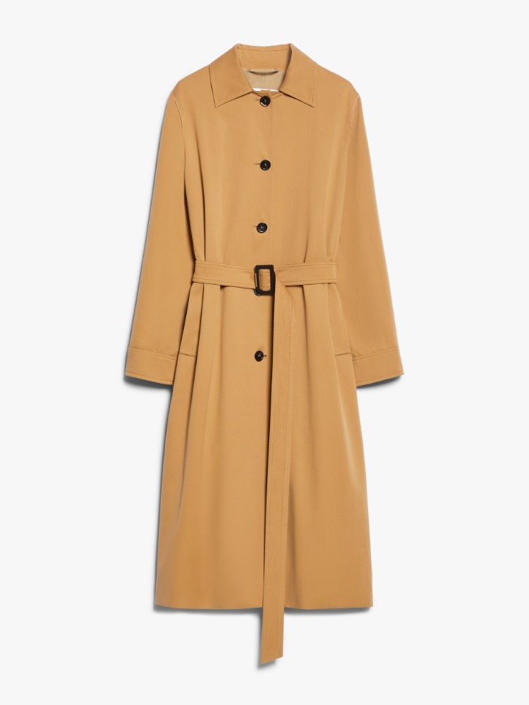 Water-repellent gabardine flared trench coat - 蜂蜜色 - Marina Rinaldi