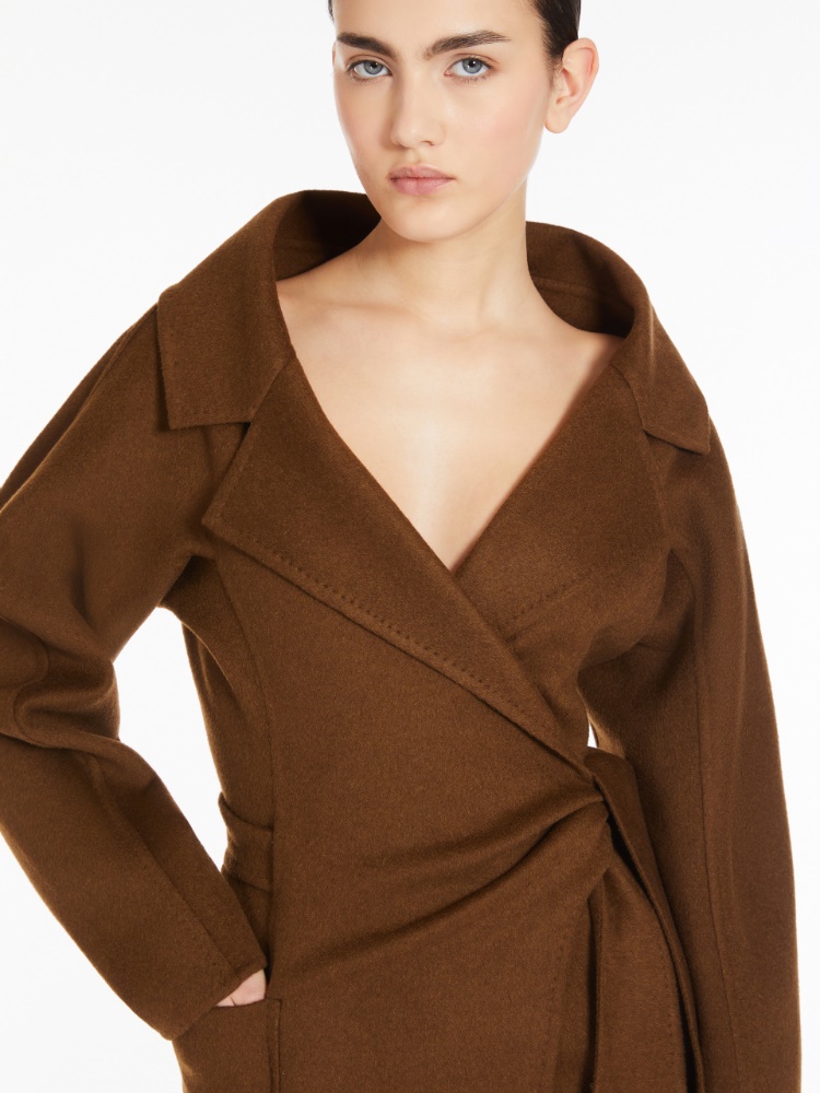 Camel wrap-over jacket - 褐色 - Marina Rinaldi - 4