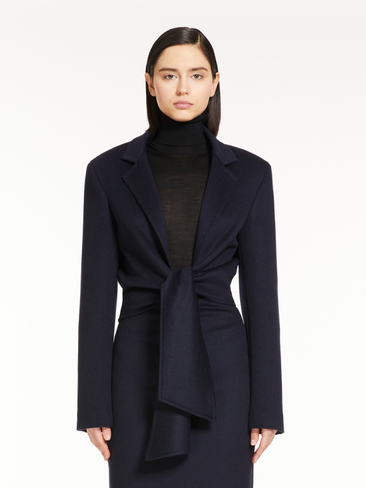 Camel hair jacket with sash - 蓝色 - Marina Rinaldi - 2