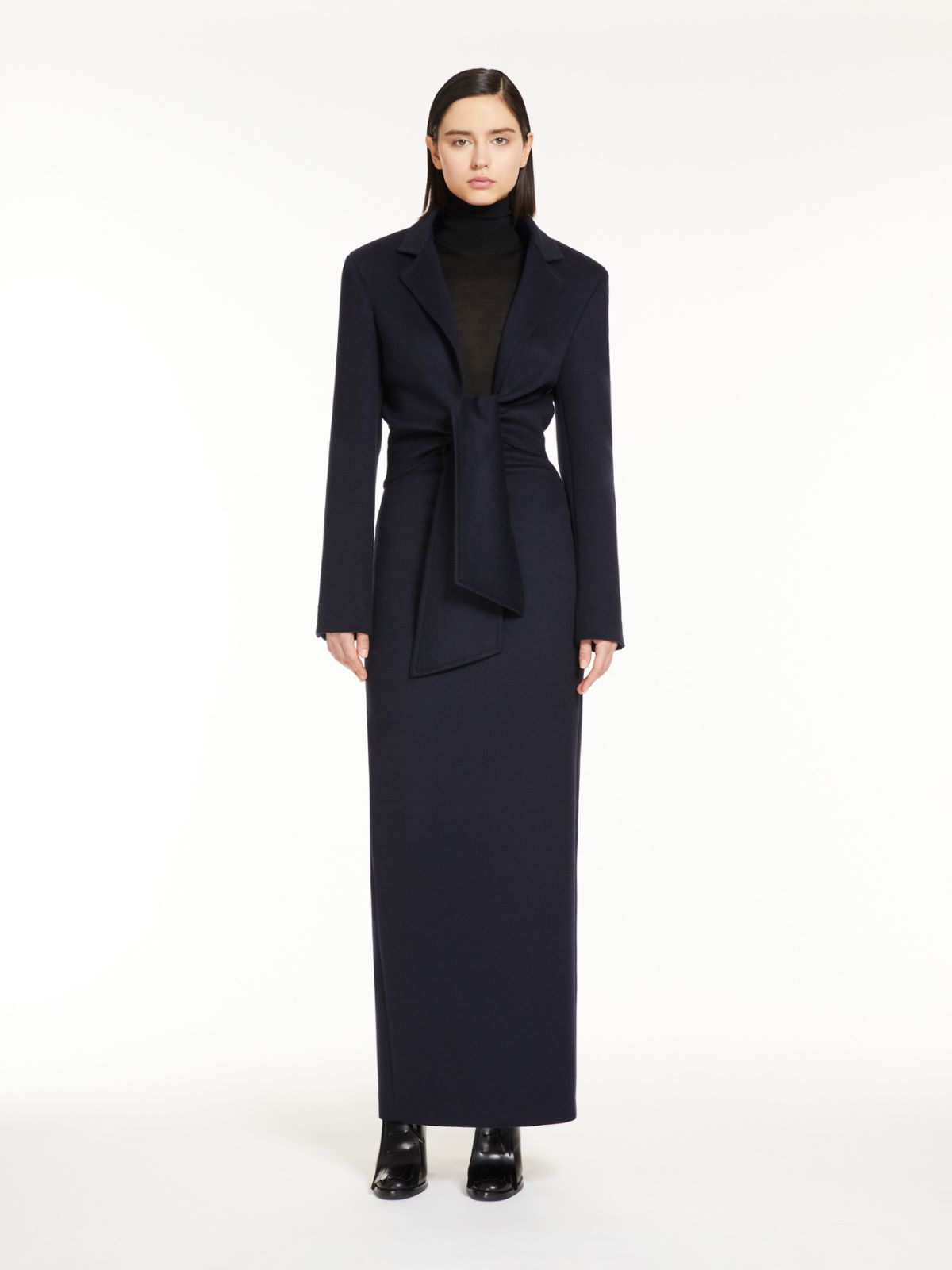 Camel hair jacket with sash - 蓝色 - Marina Rinaldi