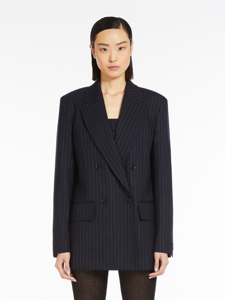 Pinstriped wool double-breasted blazer - 蓝色 - Marina Rinaldi - 2