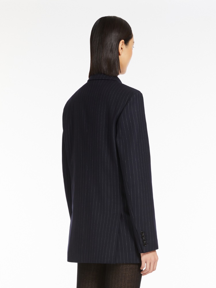 Pinstriped wool double-breasted blazer - 蓝色 - Marina Rinaldi - 3