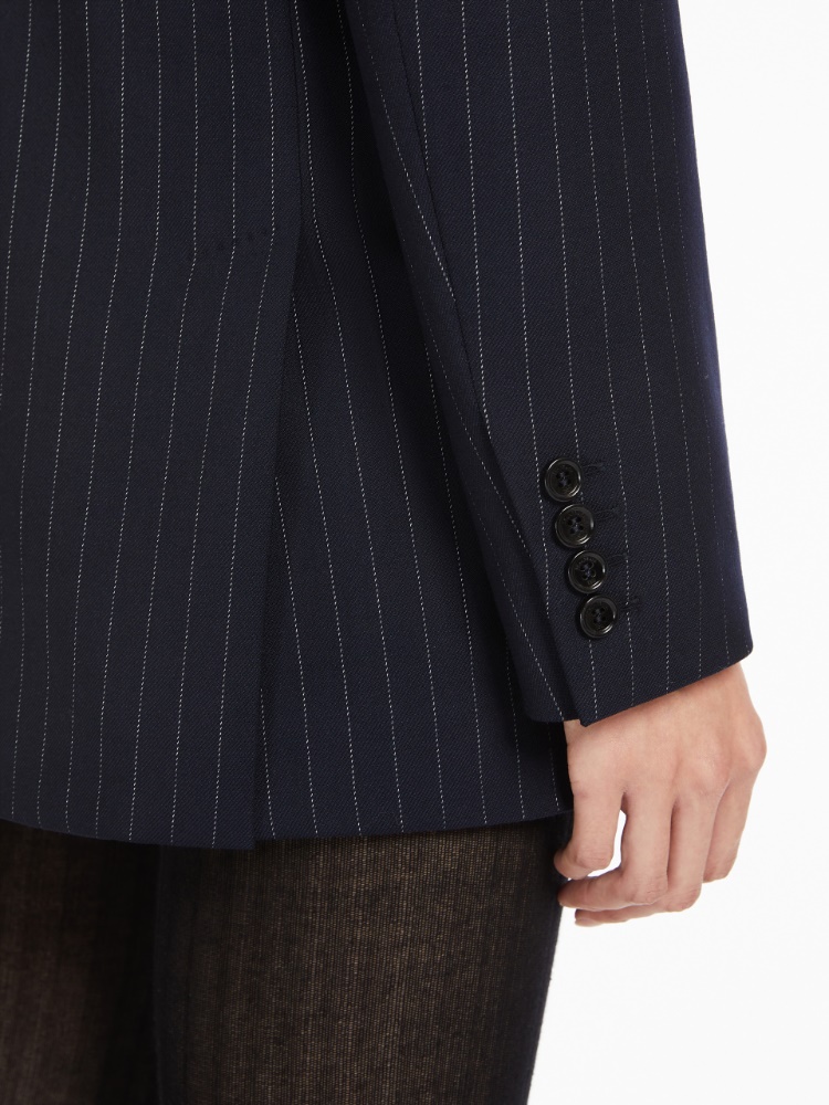 Pinstriped wool double-breasted blazer - 蓝色 - Marina Rinaldi - 5