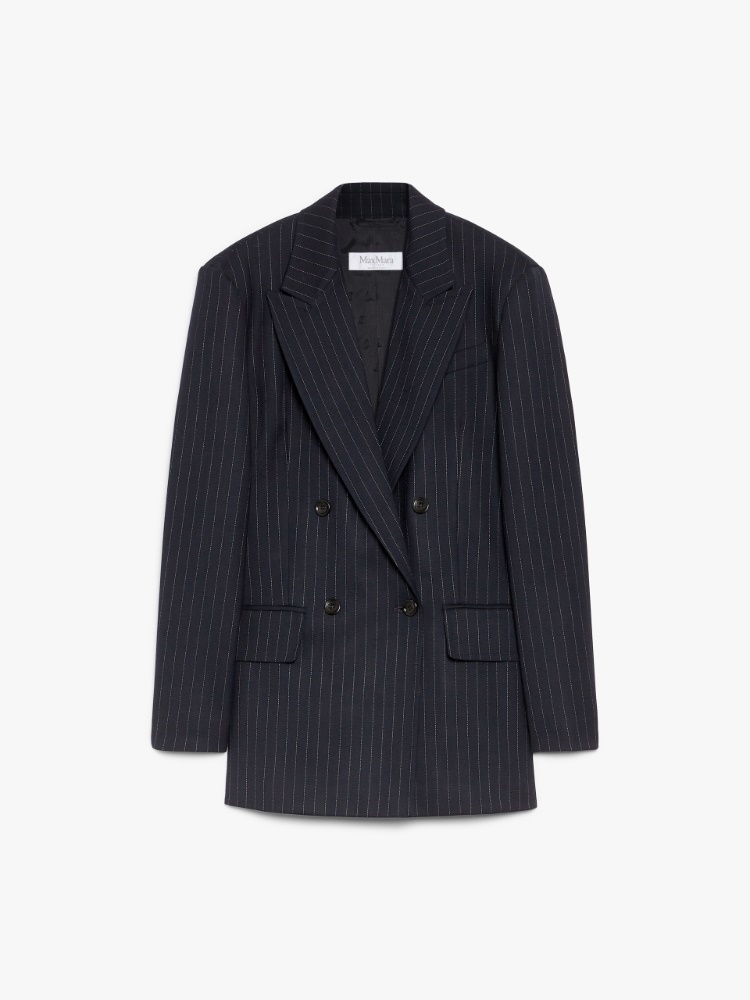 Pinstriped wool double-breasted blazer - 蓝色 - Marina Rinaldi - 7