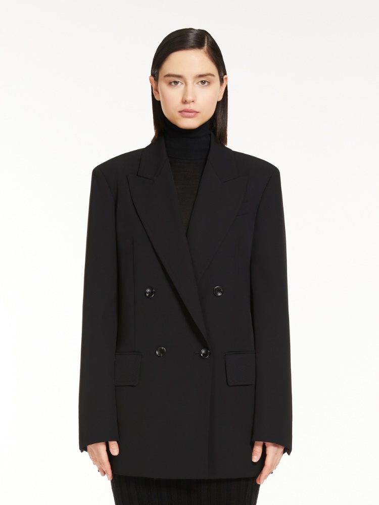 Gabardine wool straight blazer - 黑色 - Marina Rinaldi - 2