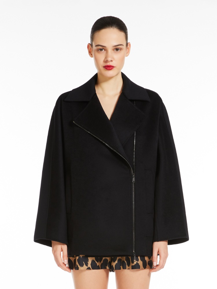 Wool double cloth pea coat - 黑色 - Marina Rinaldi - 4