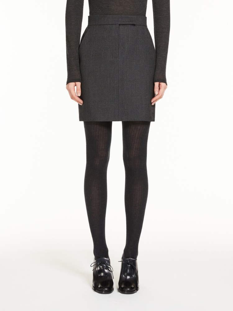 Gabardine wool mini-skirt - 深灰色 - Marina Rinaldi - 2