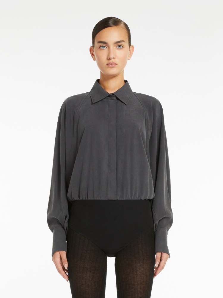 Silk bodysuit shirt - 深灰色 - Marina Rinaldi - 2