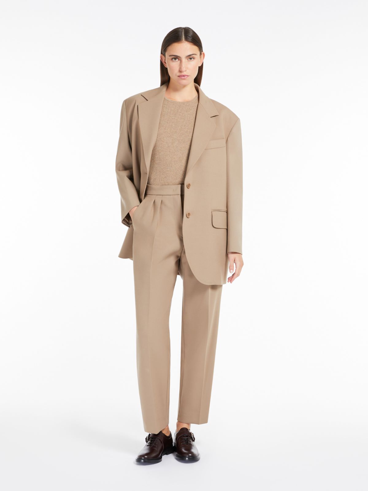 Slim-fit, stretch-wool trousers - 浅棕色 - Marina Rinaldi