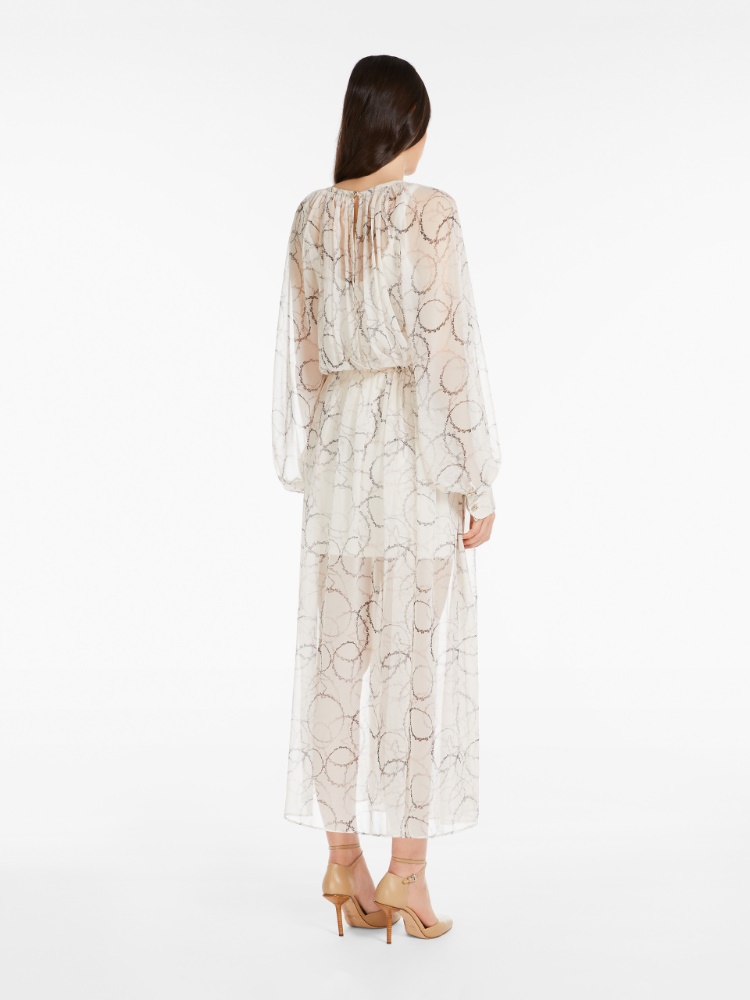 Printed silk dress with drawstring - 香草色 - Marina Rinaldi - 3