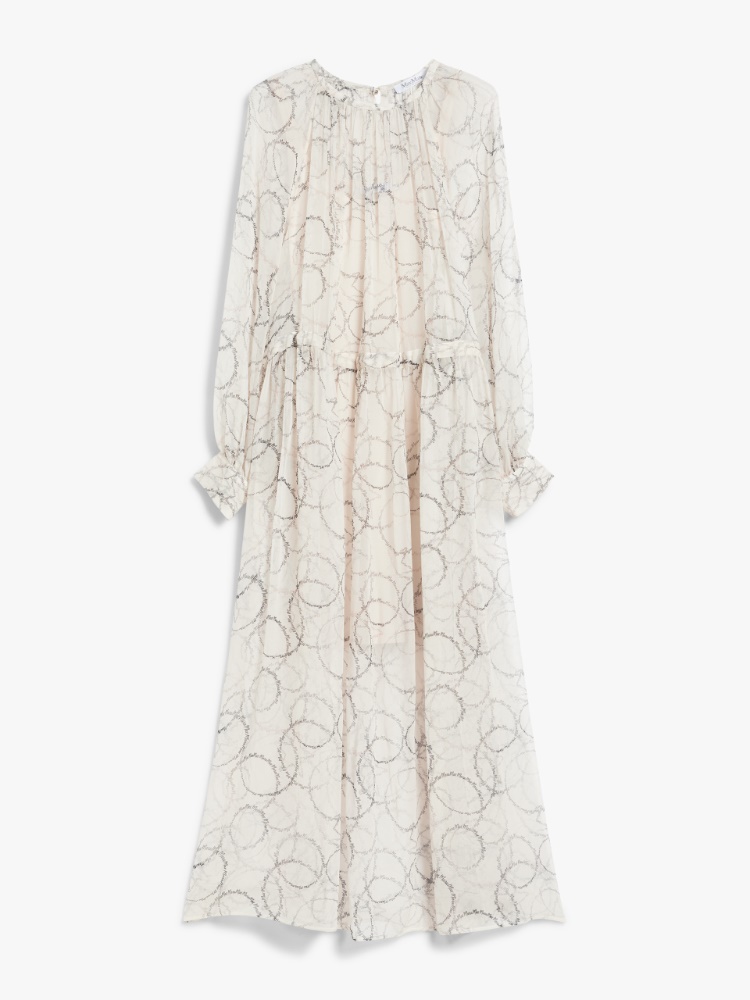 Printed silk dress with drawstring - 香草色 - Marina Rinaldi