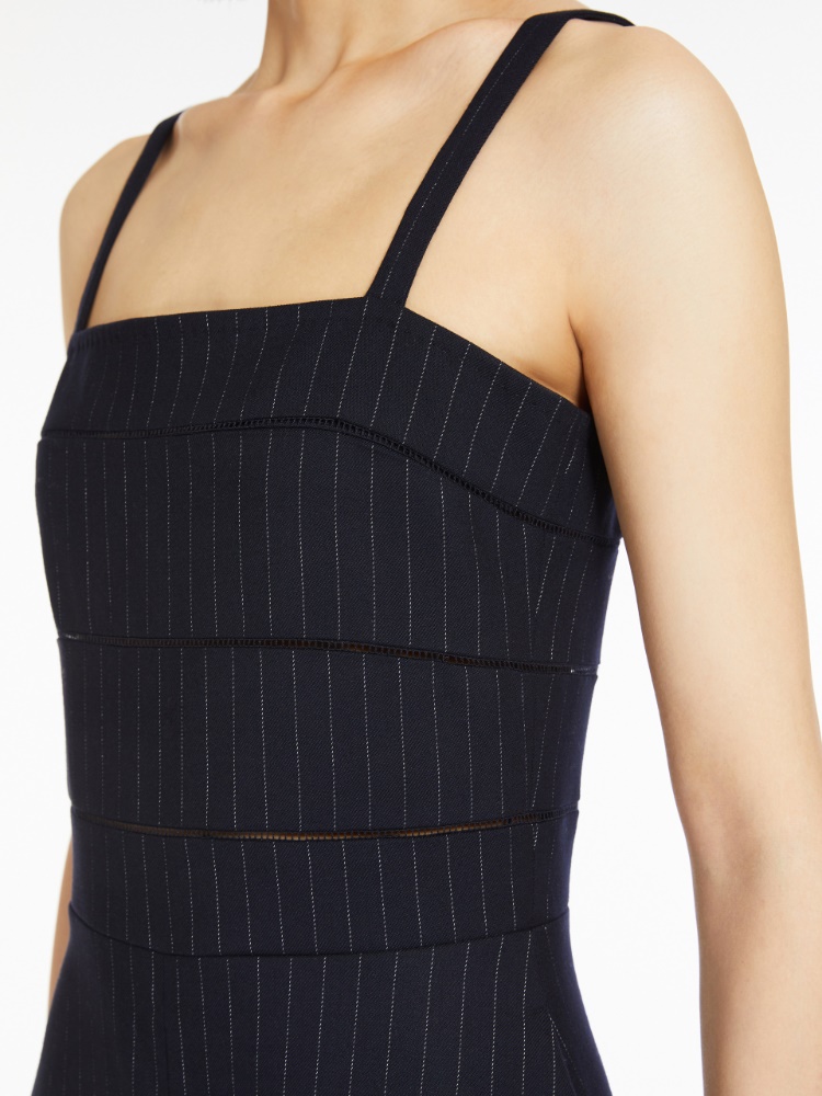 Pinstripe wool playsuit - 蓝色 - Marina Rinaldi - 4