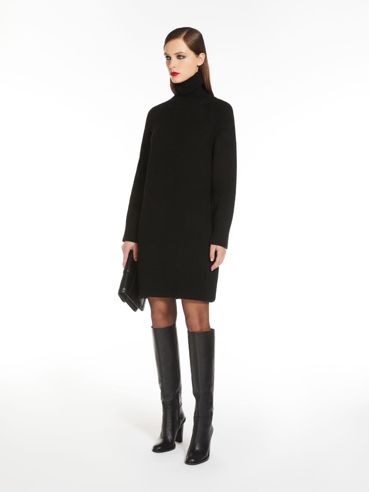 Wool turtleneck dress - 黑色 - Marina Rinaldi