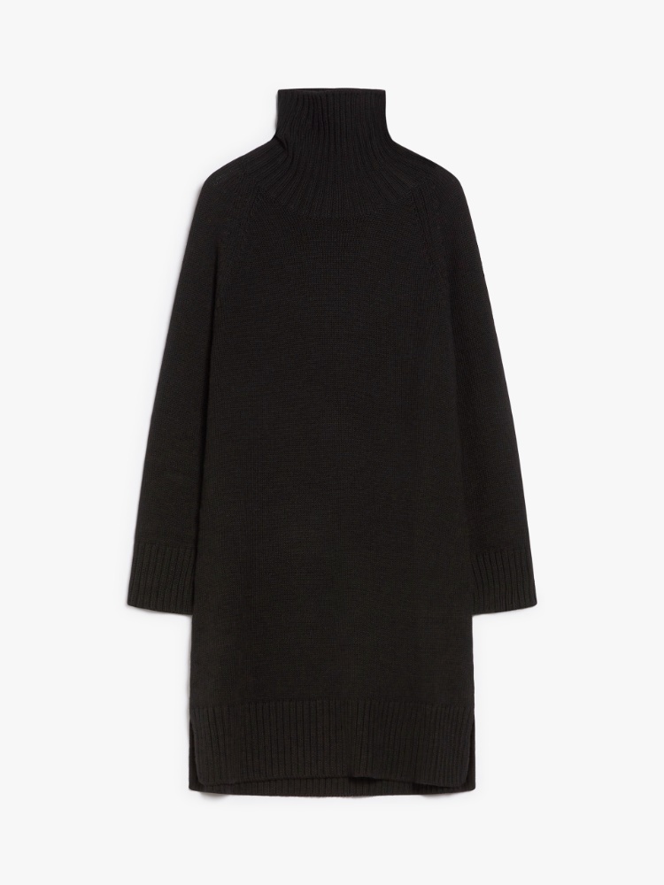 Wool turtleneck dress - 黑色 - Marina Rinaldi