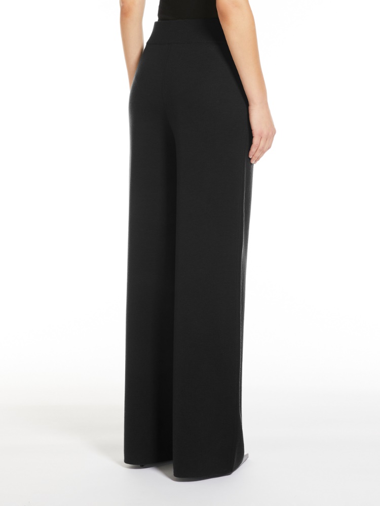 Wide-leg wool yarn trousers - 黑色 - Marina Rinaldi - 3