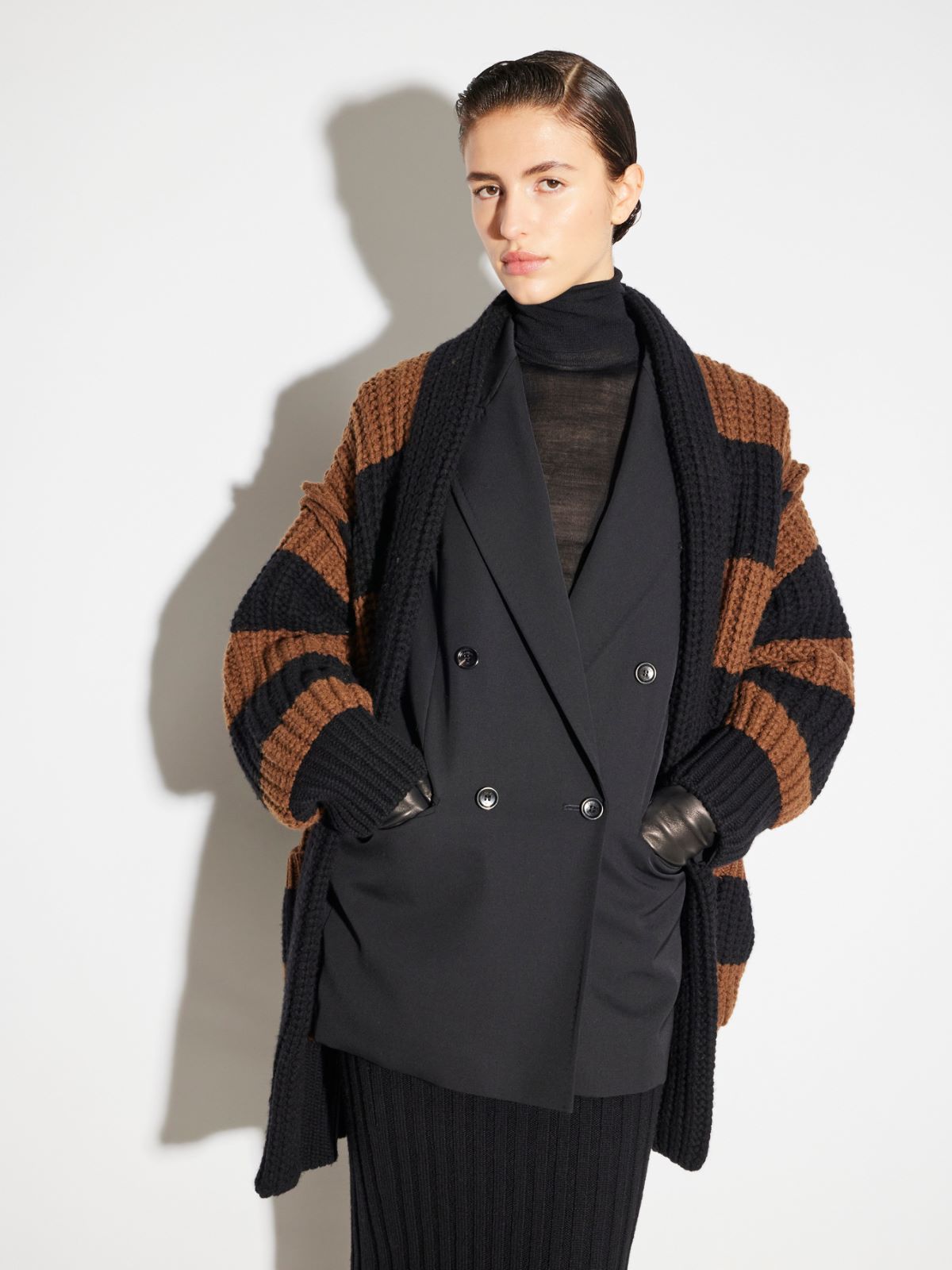 Wool and cashmere oversized cardigan - 黑色 - Marina Rinaldi