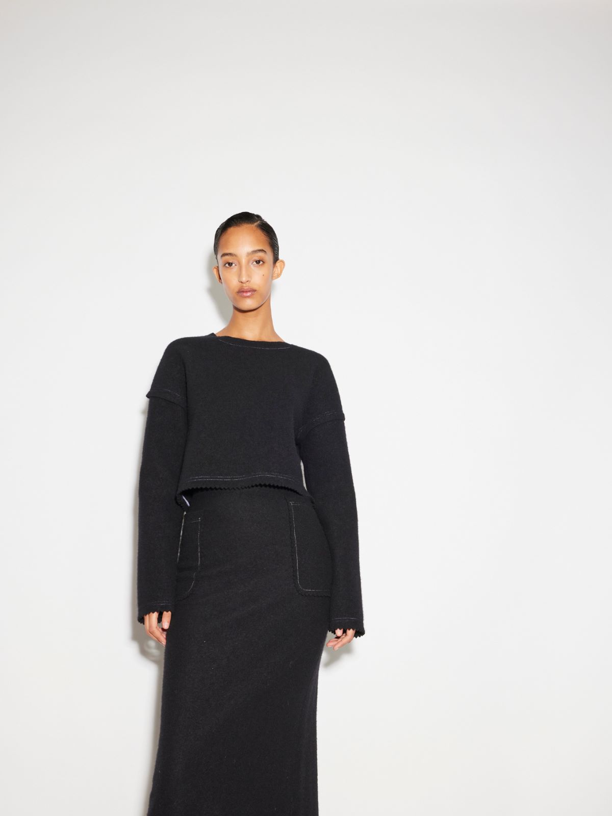 Wool and cashmere cropped jumper - 黑色 - Marina Rinaldi