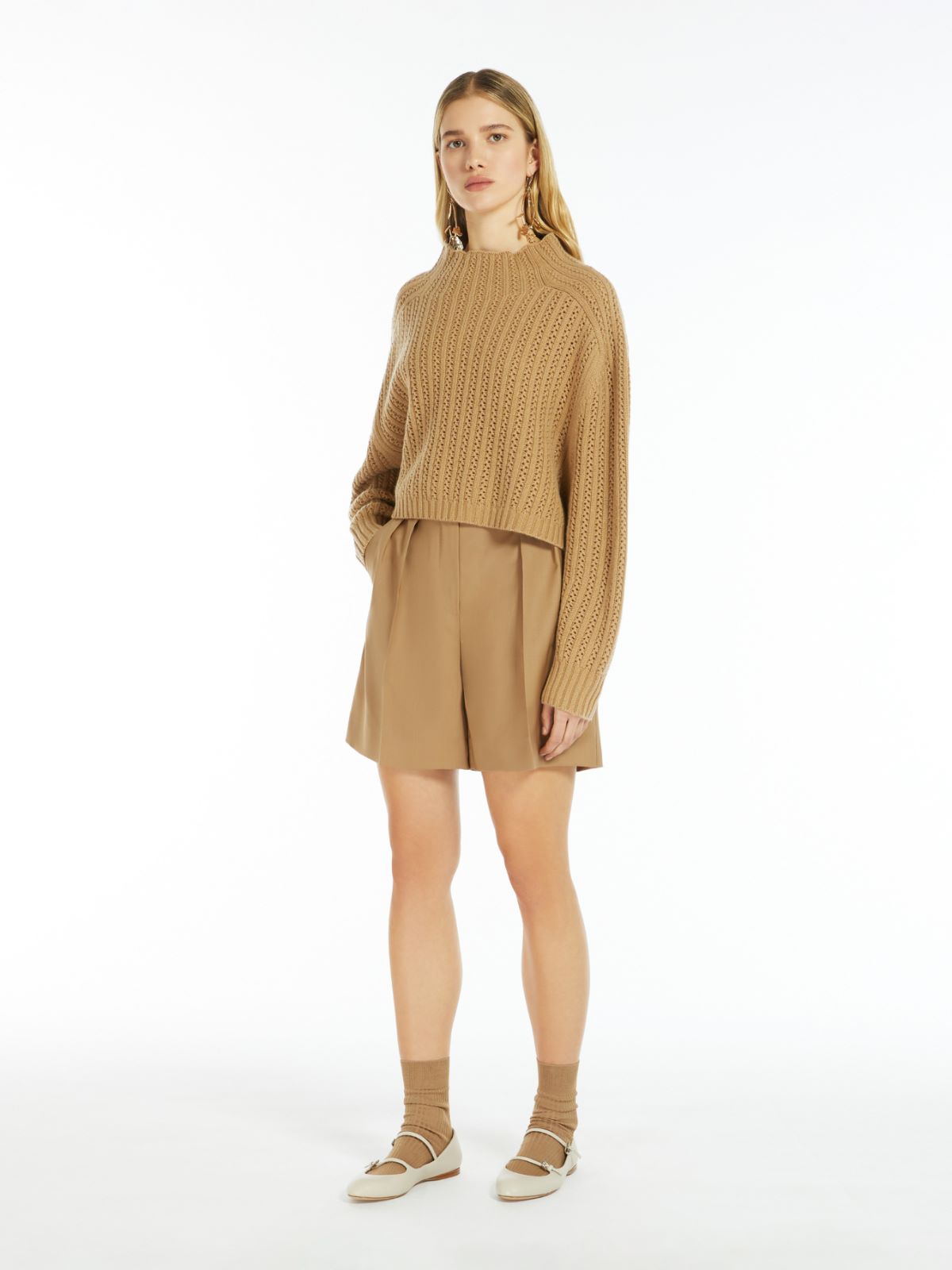 Wool and cashmere cropped jumper - 驼色 - Marina Rinaldi