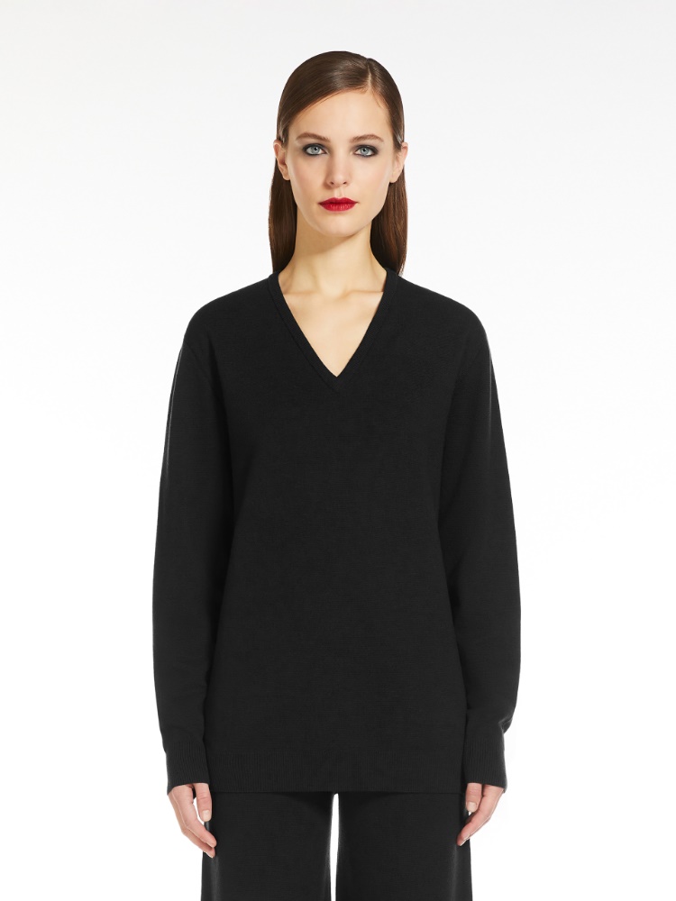 Fine wool V-neck jumper - 黑色 - Marina Rinaldi - 2