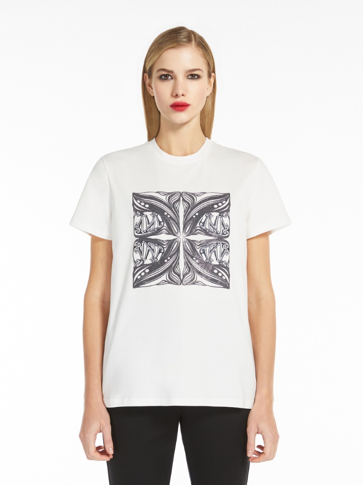 Jersey t-shirt with embroidery - 白色 - Marina Rinaldi - 2
