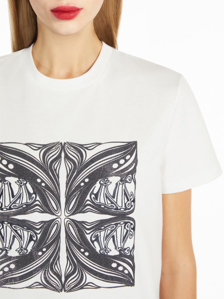 Jersey t-shirt with embroidery - 白色 - Marina Rinaldi - 4