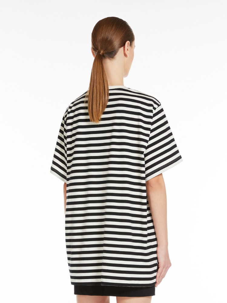 Oversized striped cotton T-shirt - 香草色 - Marina Rinaldi - 3