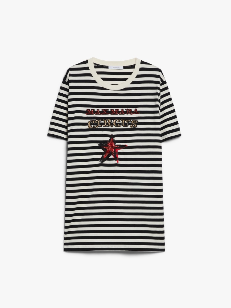 Oversized striped cotton T-shirt - 香草色 - Marina Rinaldi