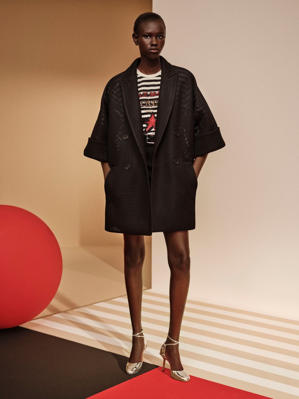 Oversized striped cotton T-shirt - 香草色 - Marina Rinaldi