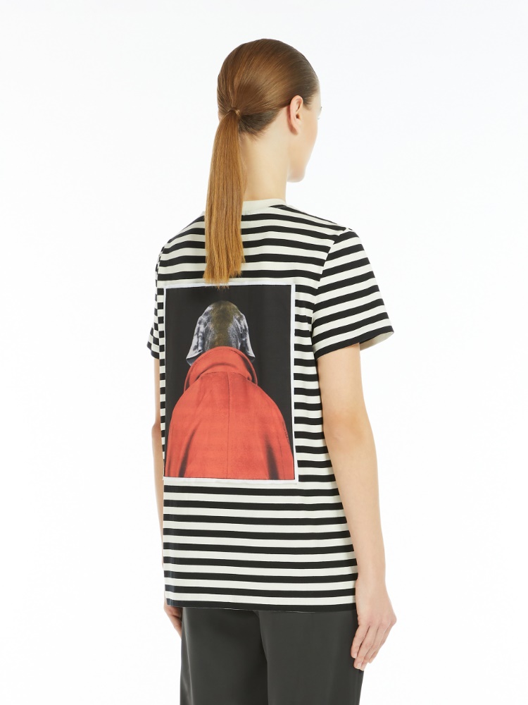 Striped cotton T-shirt - 香草色 - Marina Rinaldi - 3