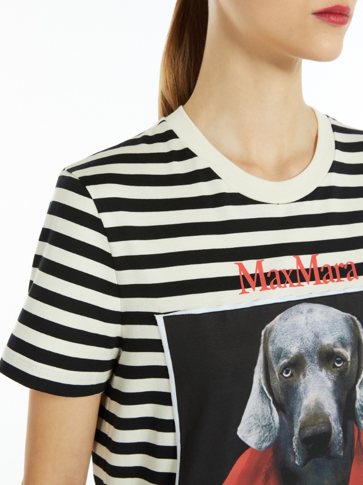 Striped cotton T-shirt - 香草色 - Marina Rinaldi - 4
